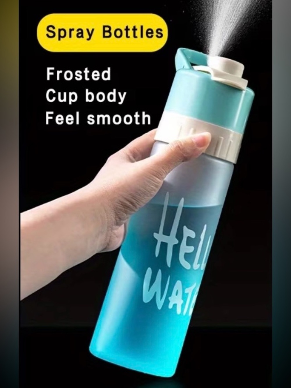 Gradient Color'Hello Water' Water Bottle with Mister 650 ml - Picture 9 of 16